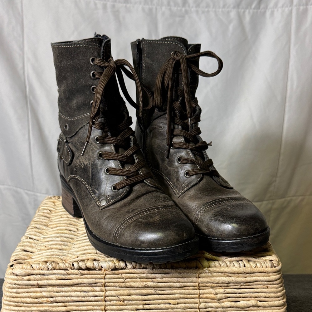 Taos Crave Leather Lace-Up Combat Boots Gray Size 38 (US 7-7.5) Made in Portugal